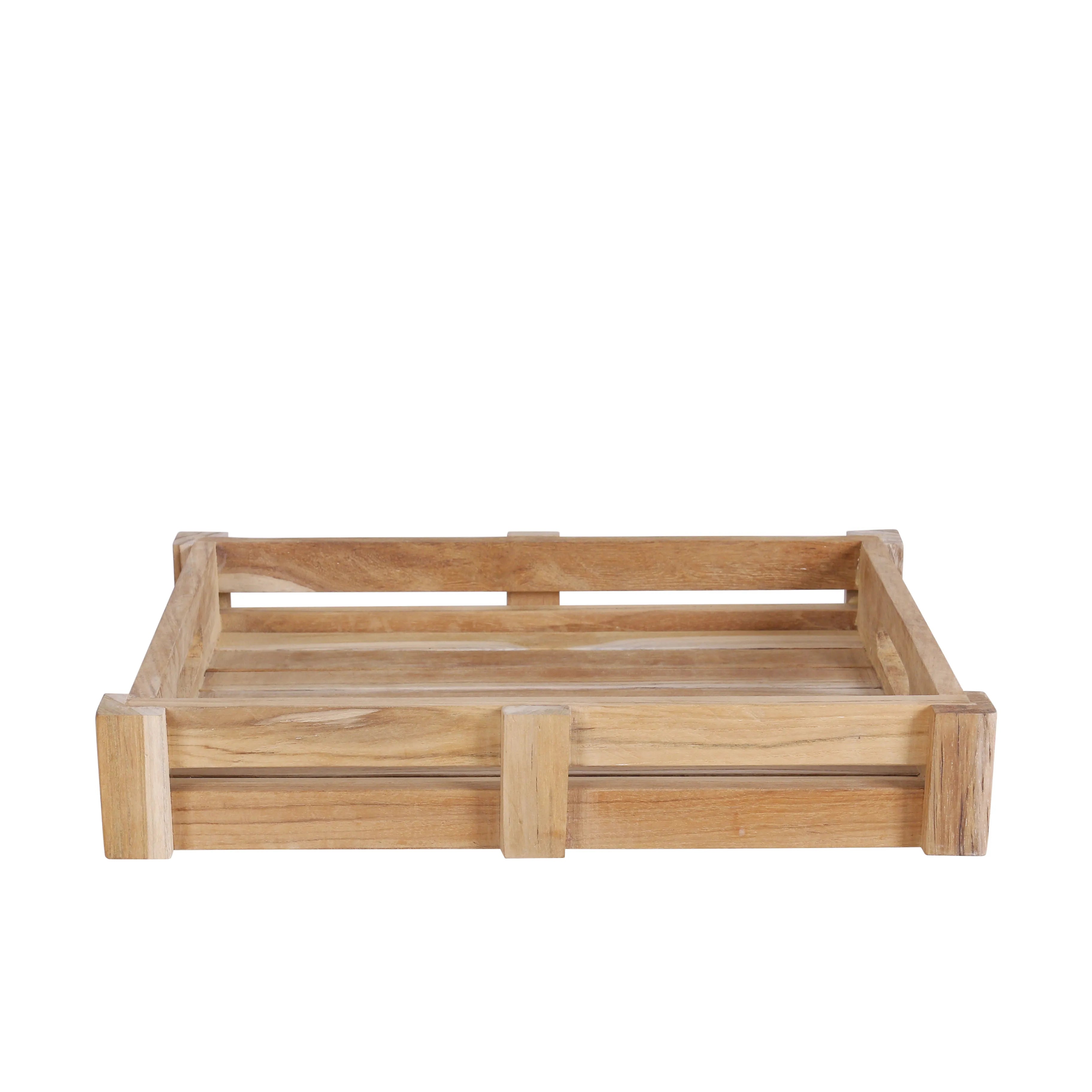 Rechthoekig teakhouten dienblad met stevige randen en handgrepen, 40x30 cm.