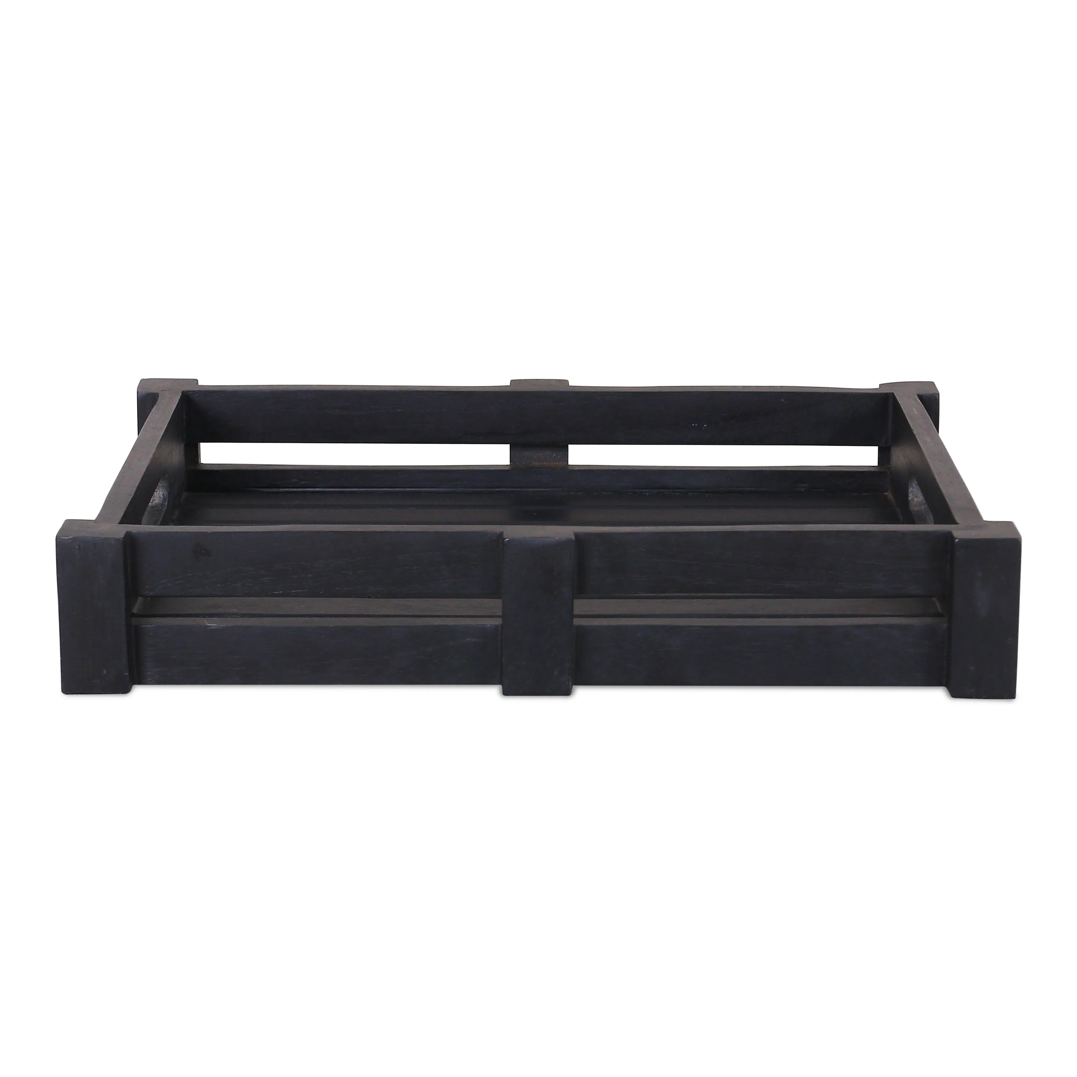 Matzwart dienblad van 40x30 cm, met robuuste randen en handvaten voor gebruiksgemak.