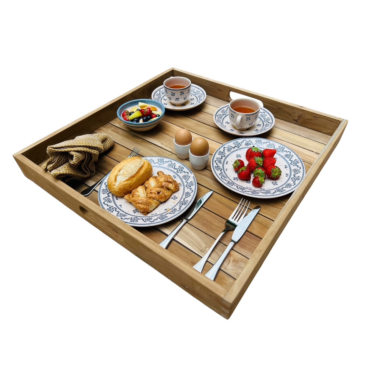 Dienblad XL - Naturel Teak – Handgemaakt in Indonesië (60x60 cm)