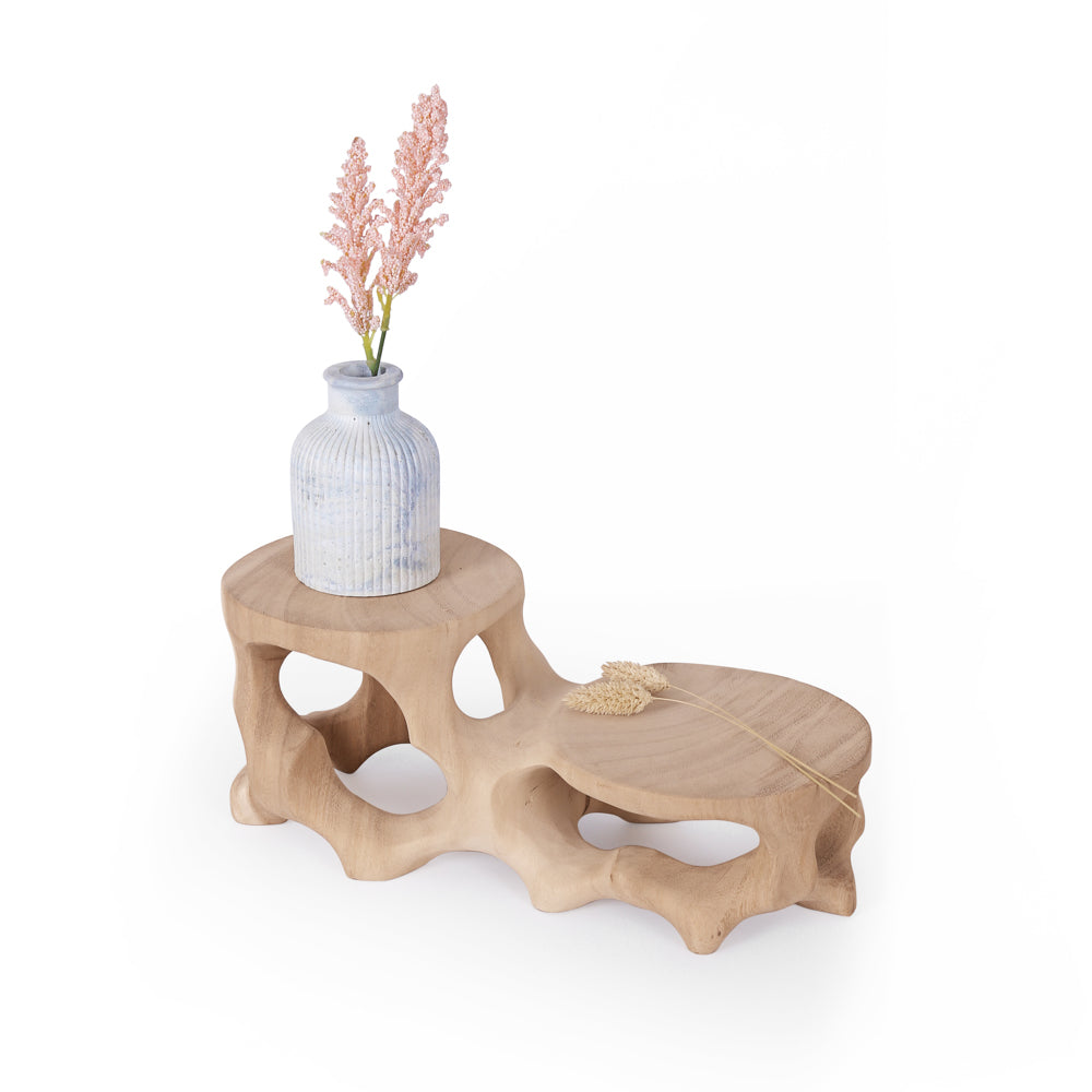 Mila bonsai houten plantentafeltje als decoratief accent met vaasje en droogbloem