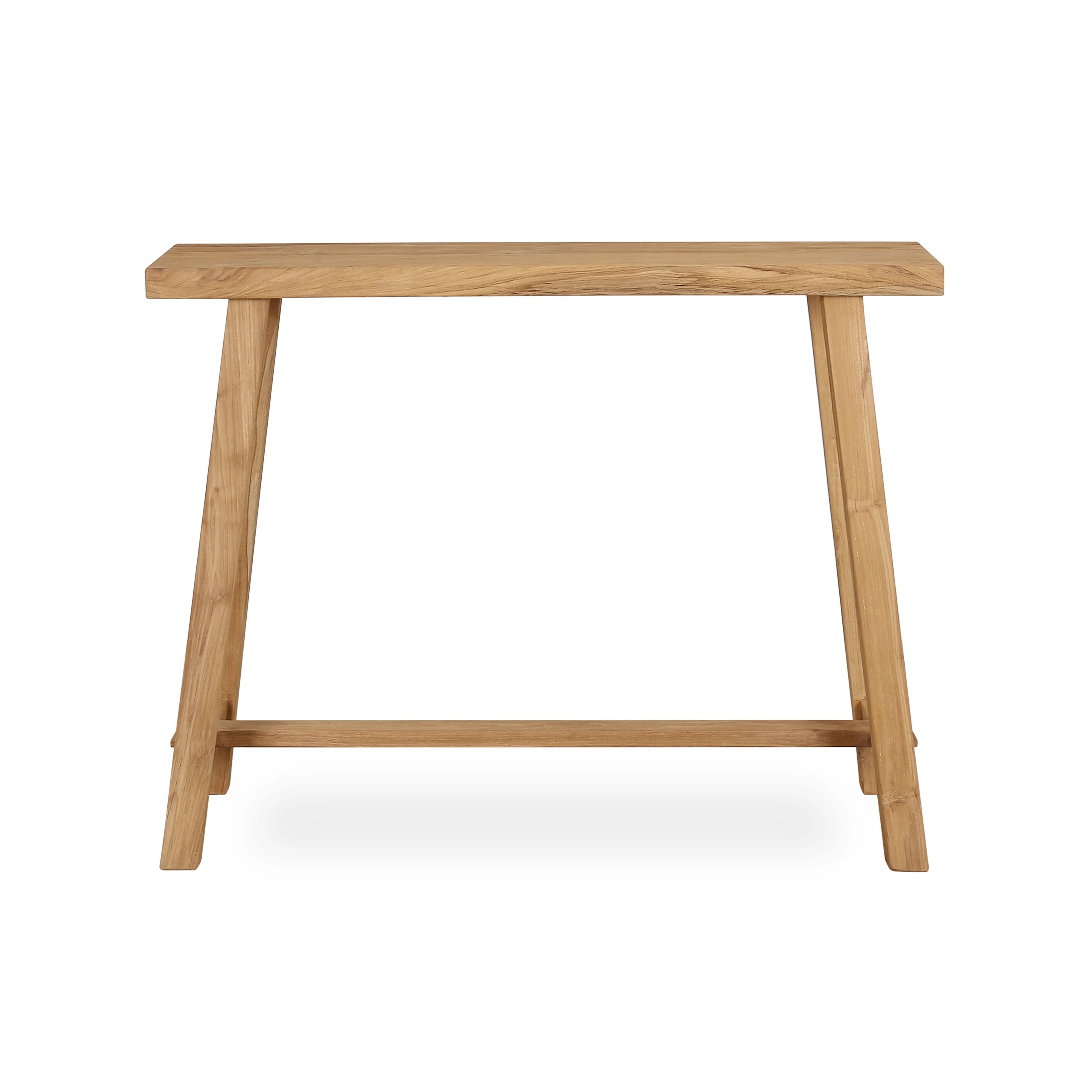 Voorkant van teakhouten sidetable met wit achtergrond