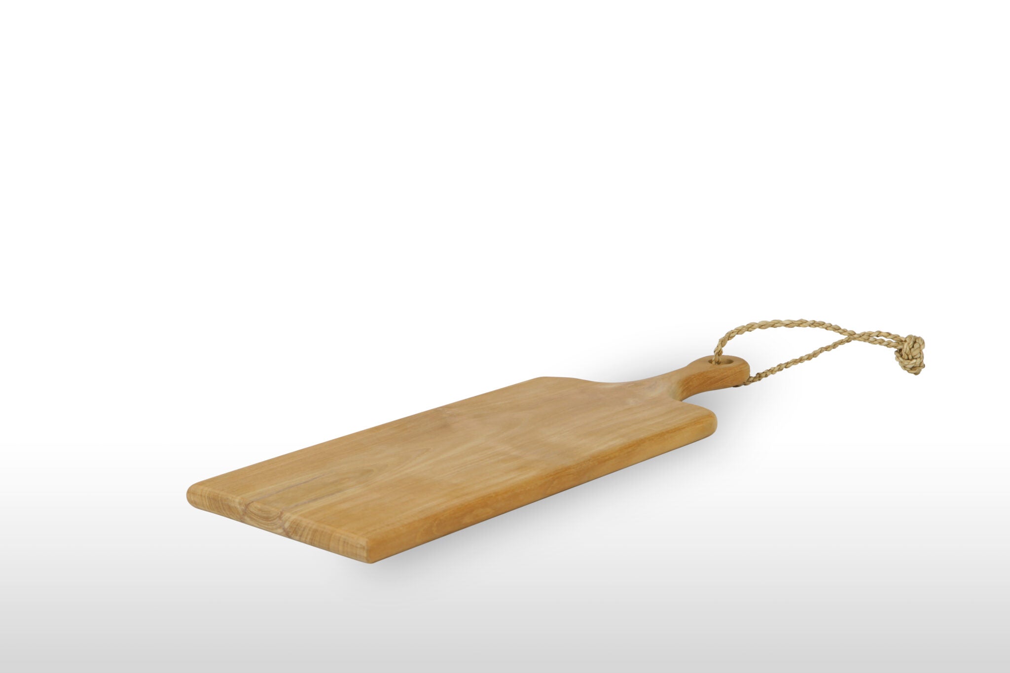 Langwerpige broodplank van massief teak hout 50 cm.