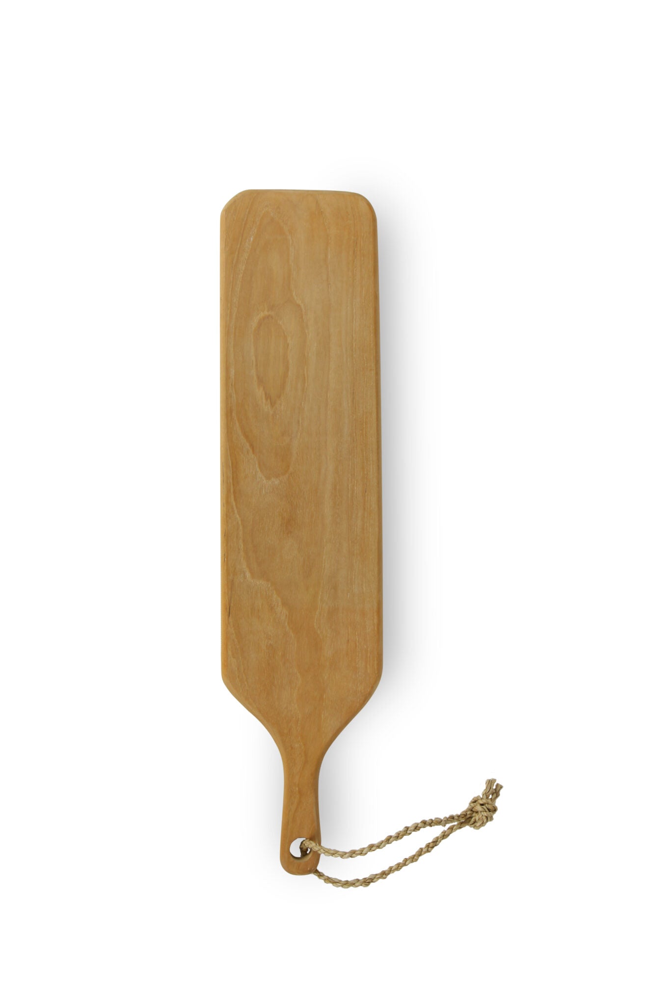 Smalle teakhouten tapasplank met handvat en ophangkoord.