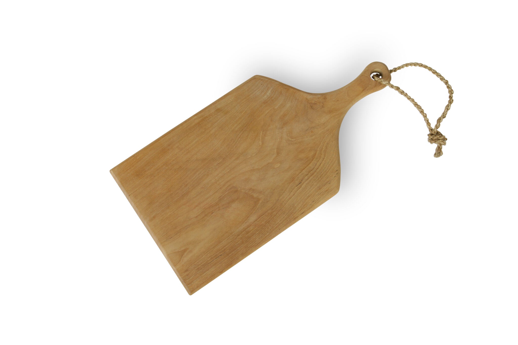 Teakhouten snij- en borrelplank met handvat en koord 46 x 24 cm