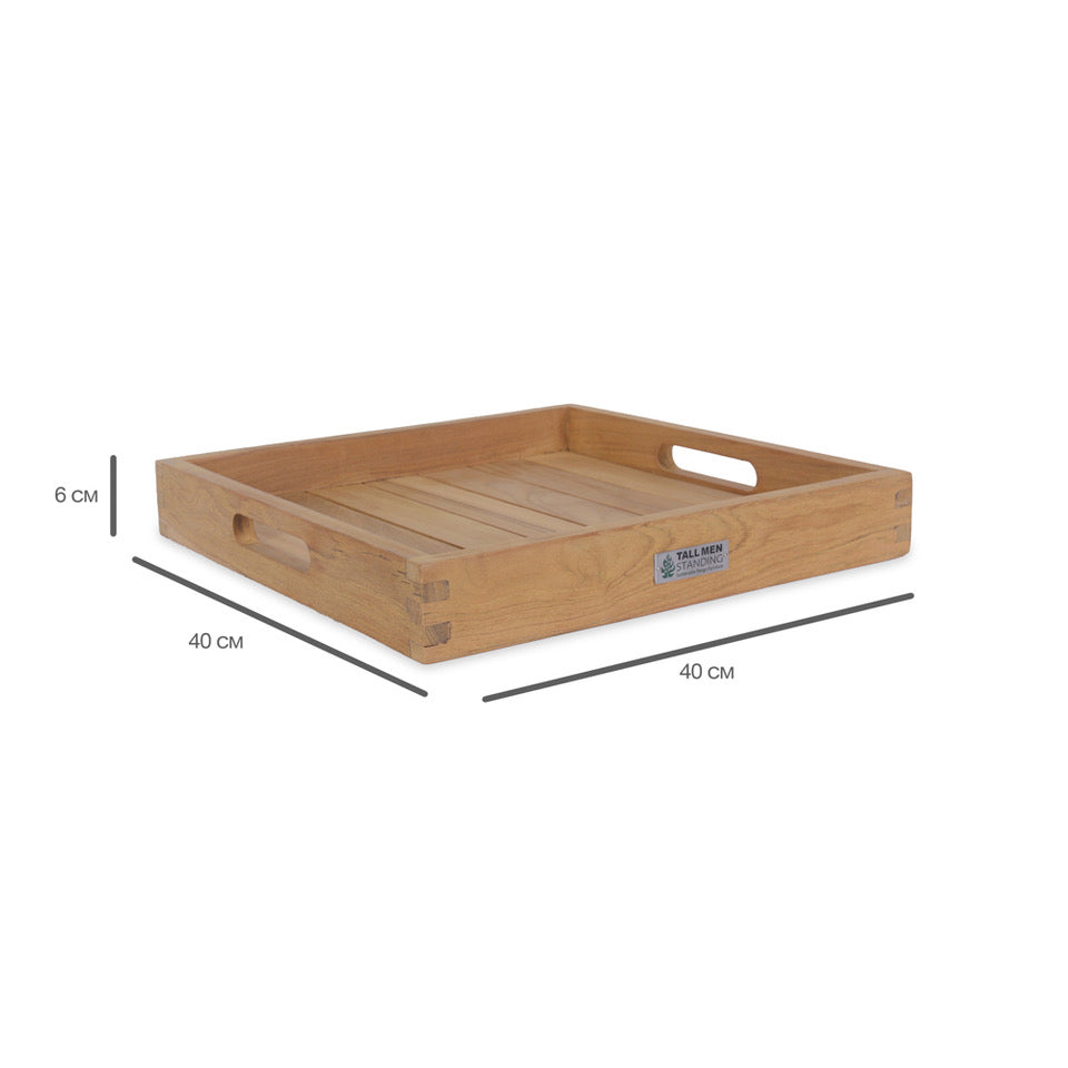 Teakhouten dienblad Meiboom met afmetingen 40x40x6
