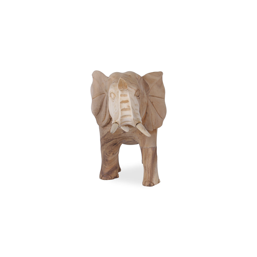 Elphas Large houten olifant decoratiebeeld in vooraanzicht