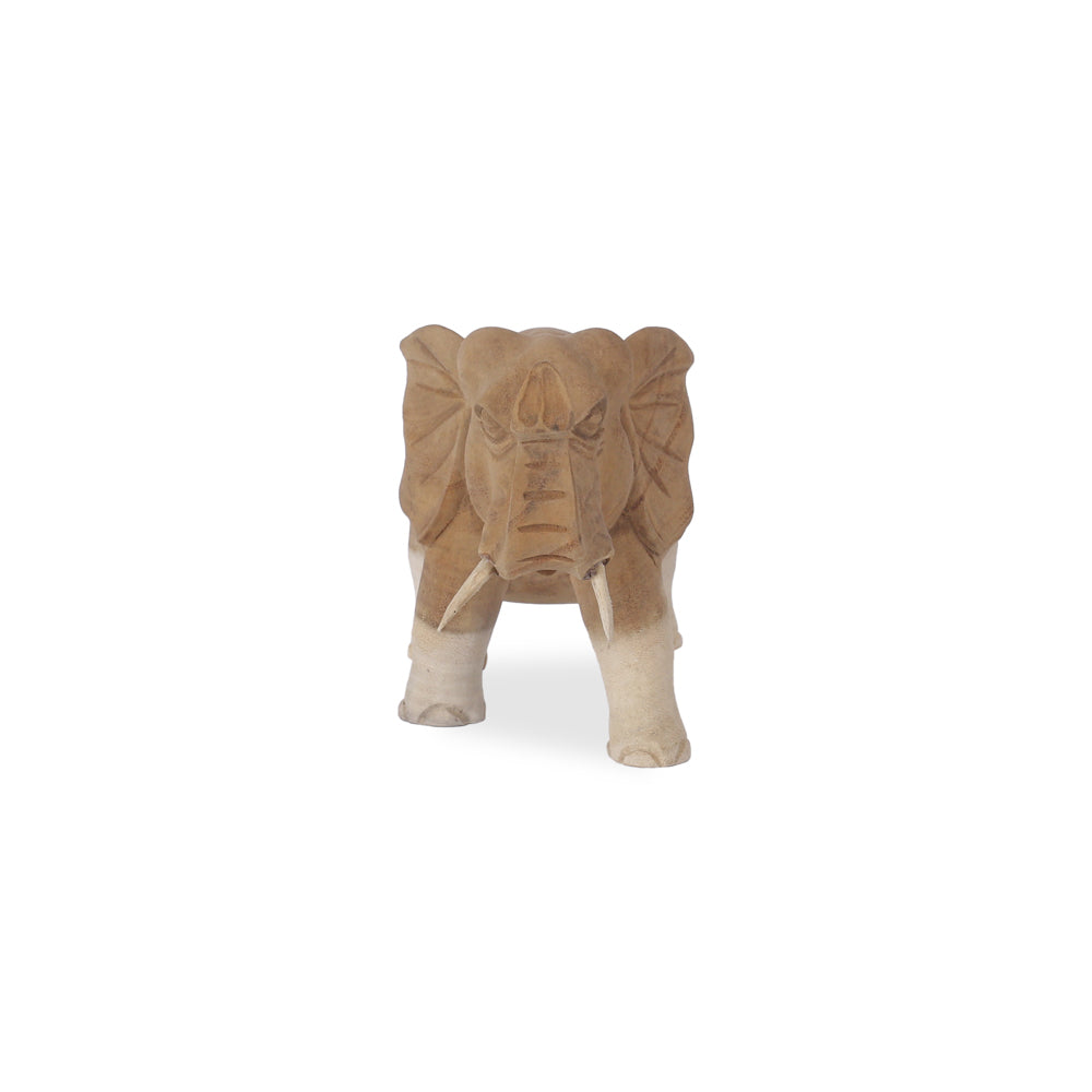 Elphas Small houten olifant decoratiebeeld in vooraanzicht