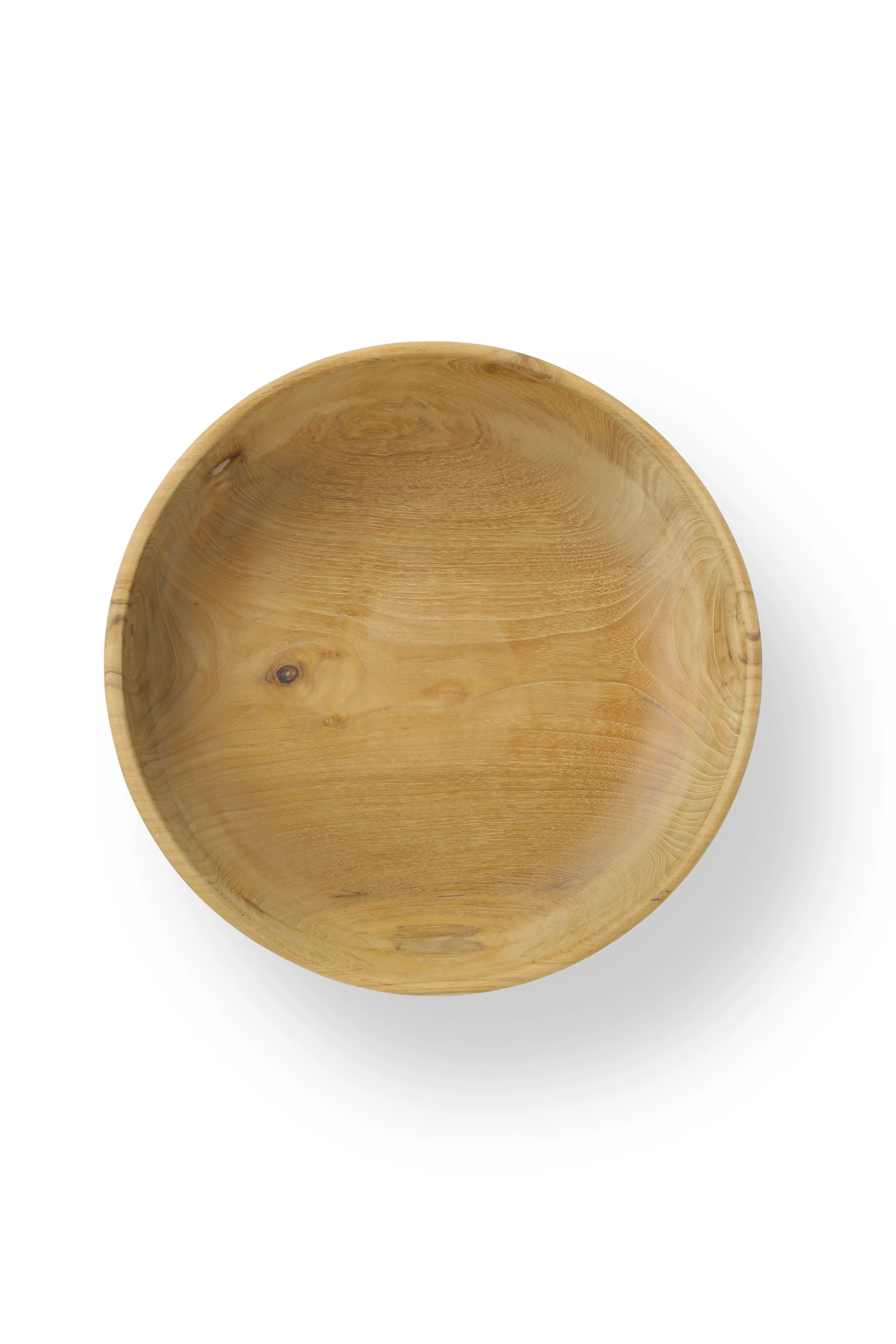 Bovenaanzicht van een handgemaakte teakhouten fruitschaal van Tall Men Standing, vakmanschap uit Indonesië.