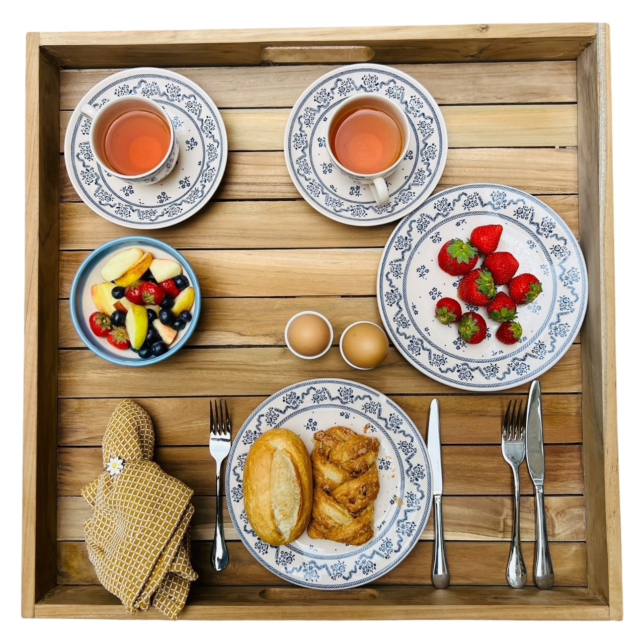 Dienblad XL - Naturel Teak – Handgemaakt in Indonesië (60x60 cm)