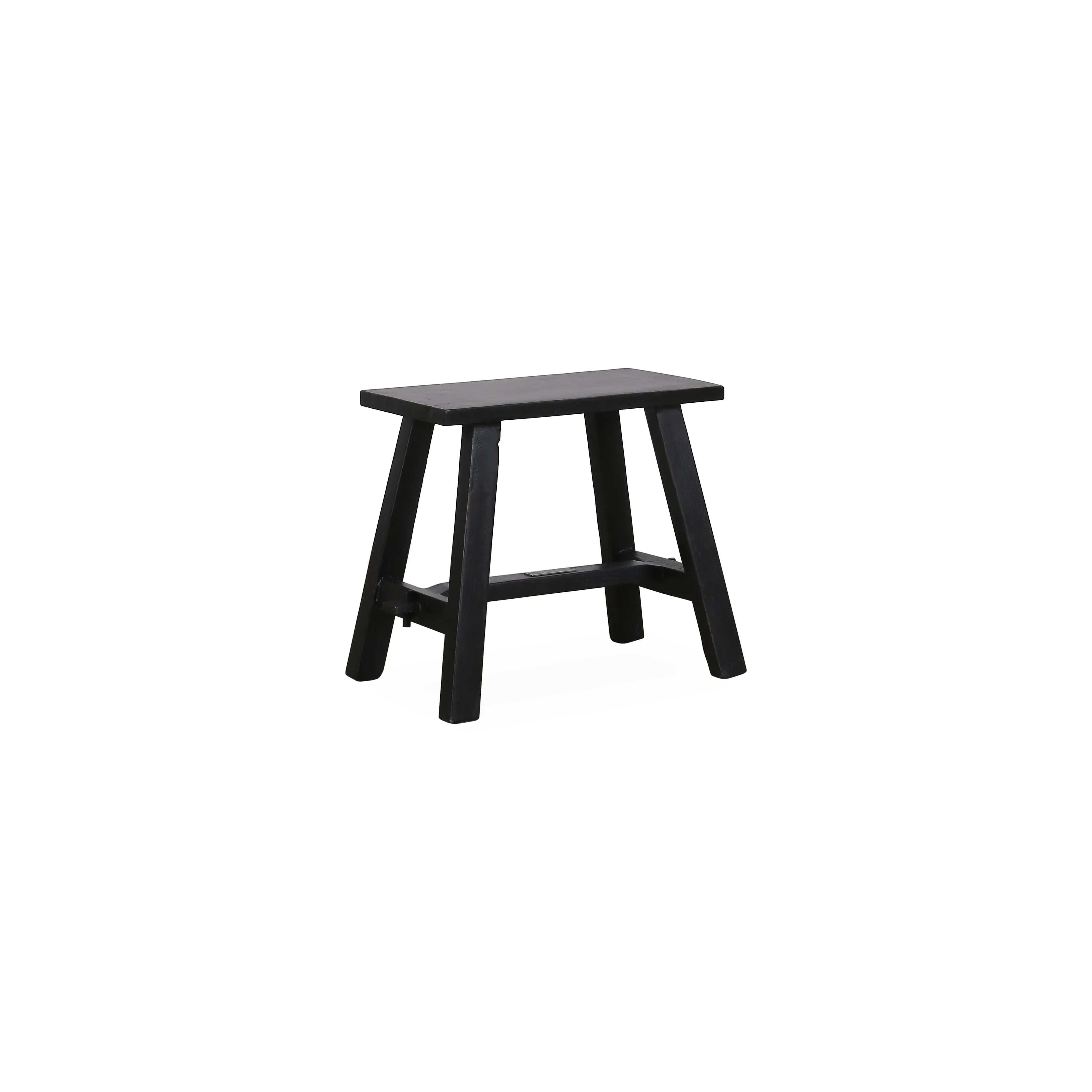Zwarte teakhouten kruk 50 x 30 x 50 cm met rechthoekige zitting en stevige schuine poten