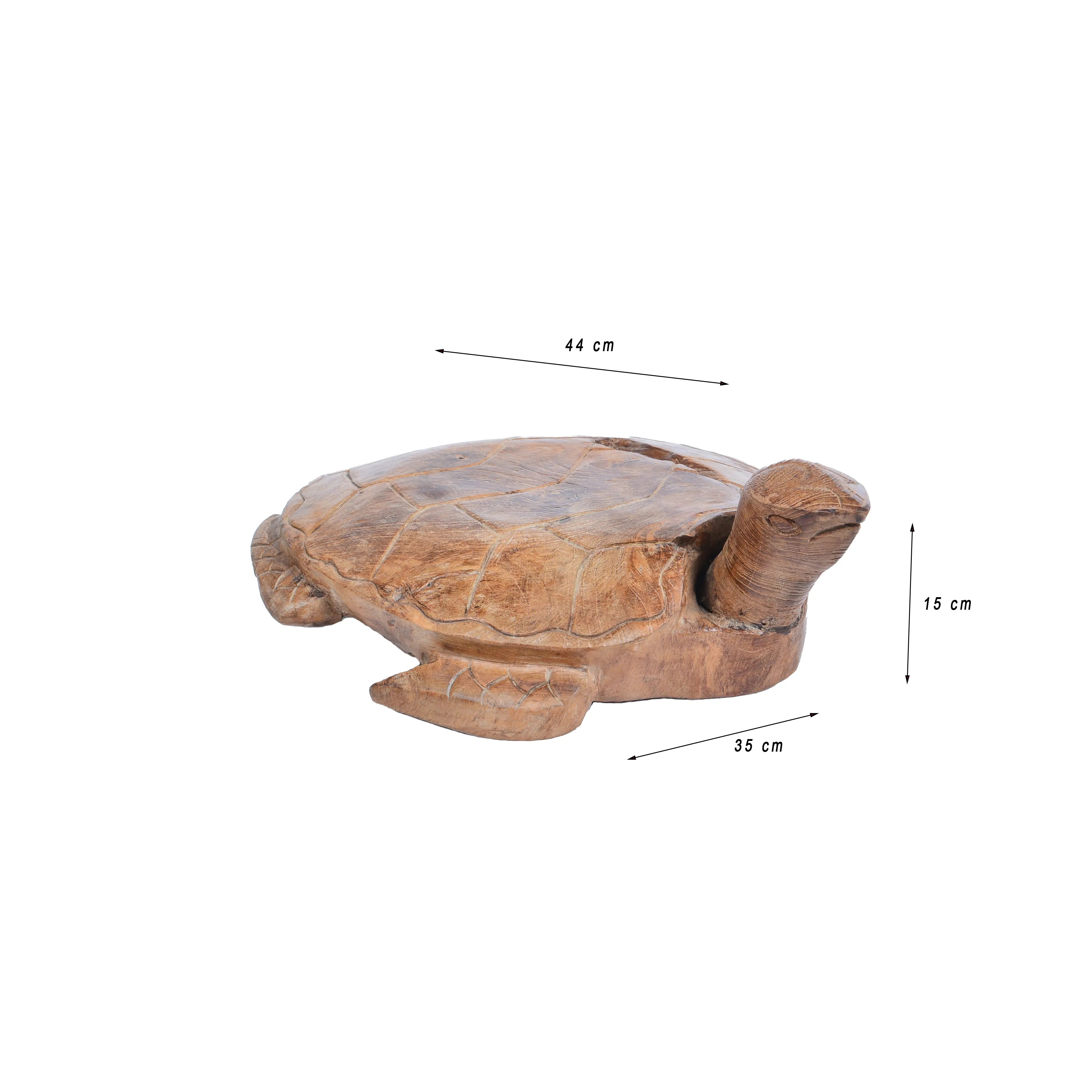 Schildpad van teakhout met afmetingen