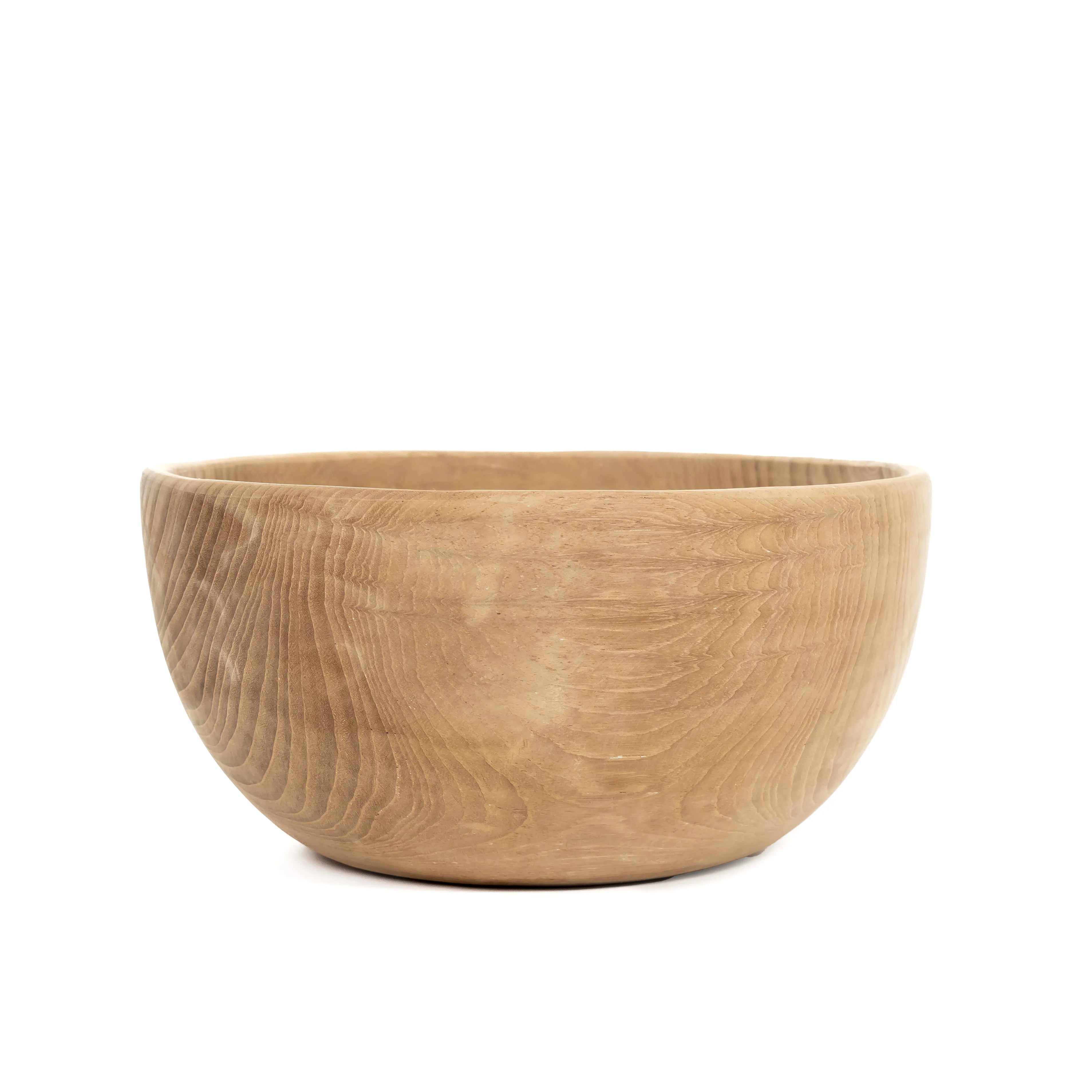 Teakhouten slakom Pinta, 30 cm in diameter en 15 cm hoog, met een natuurlijke houtstructuur en organische vorm.