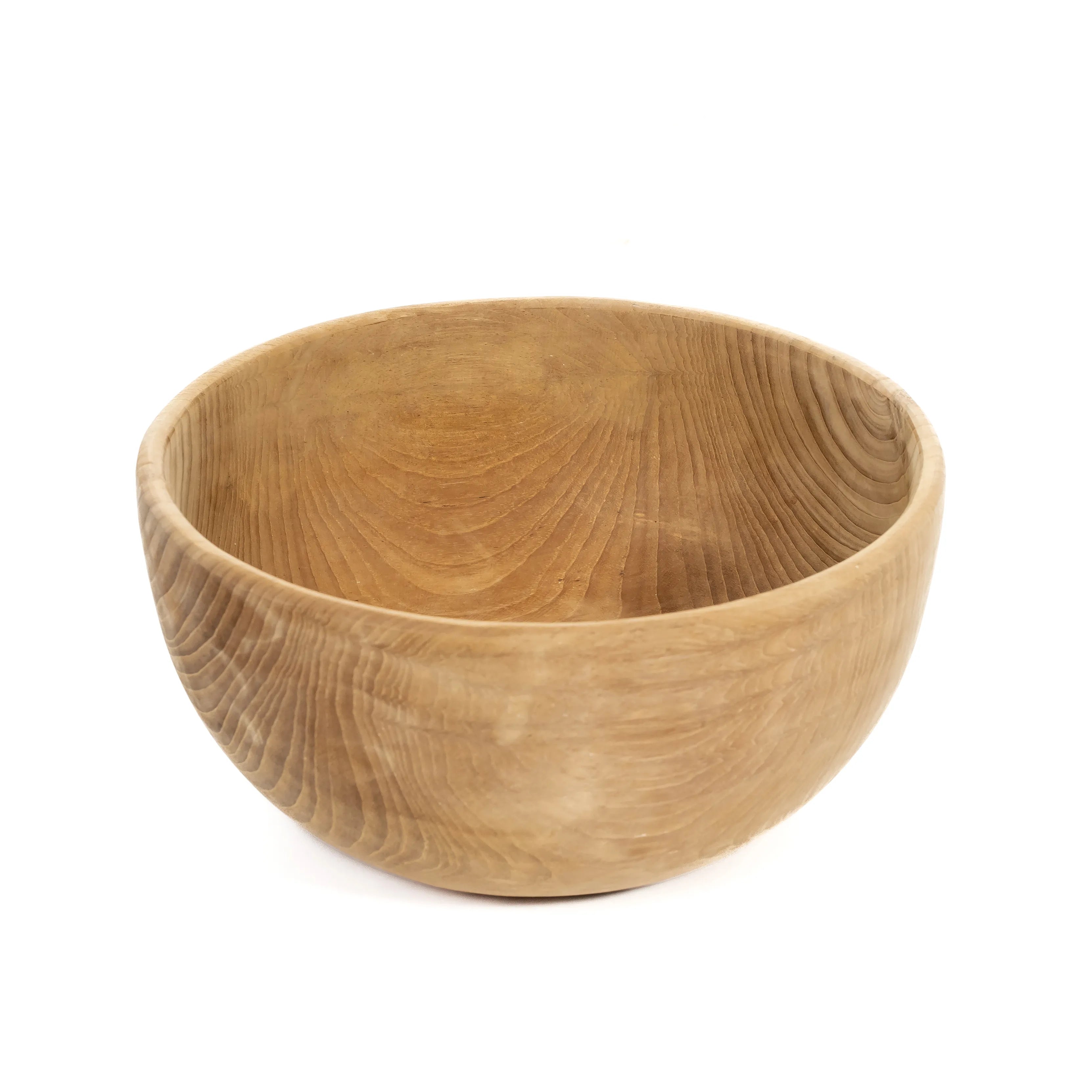 Teakhouten slakom Pinta, met een ronde vorm en natuurlijke houttextuur, 30 cm diameter, 15 cm hoog.