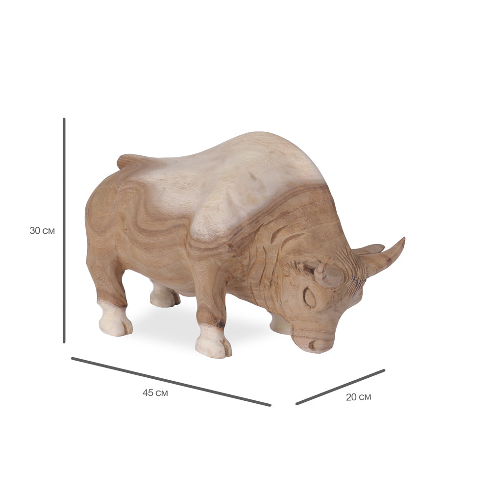 Torro houten stier decoratiebeeld met afmetingen 30 x 45 x 20 cm