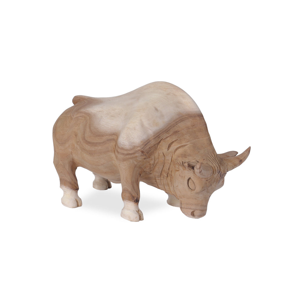 Torro houten stier decoratiebeeld in schuin vooraanzicht