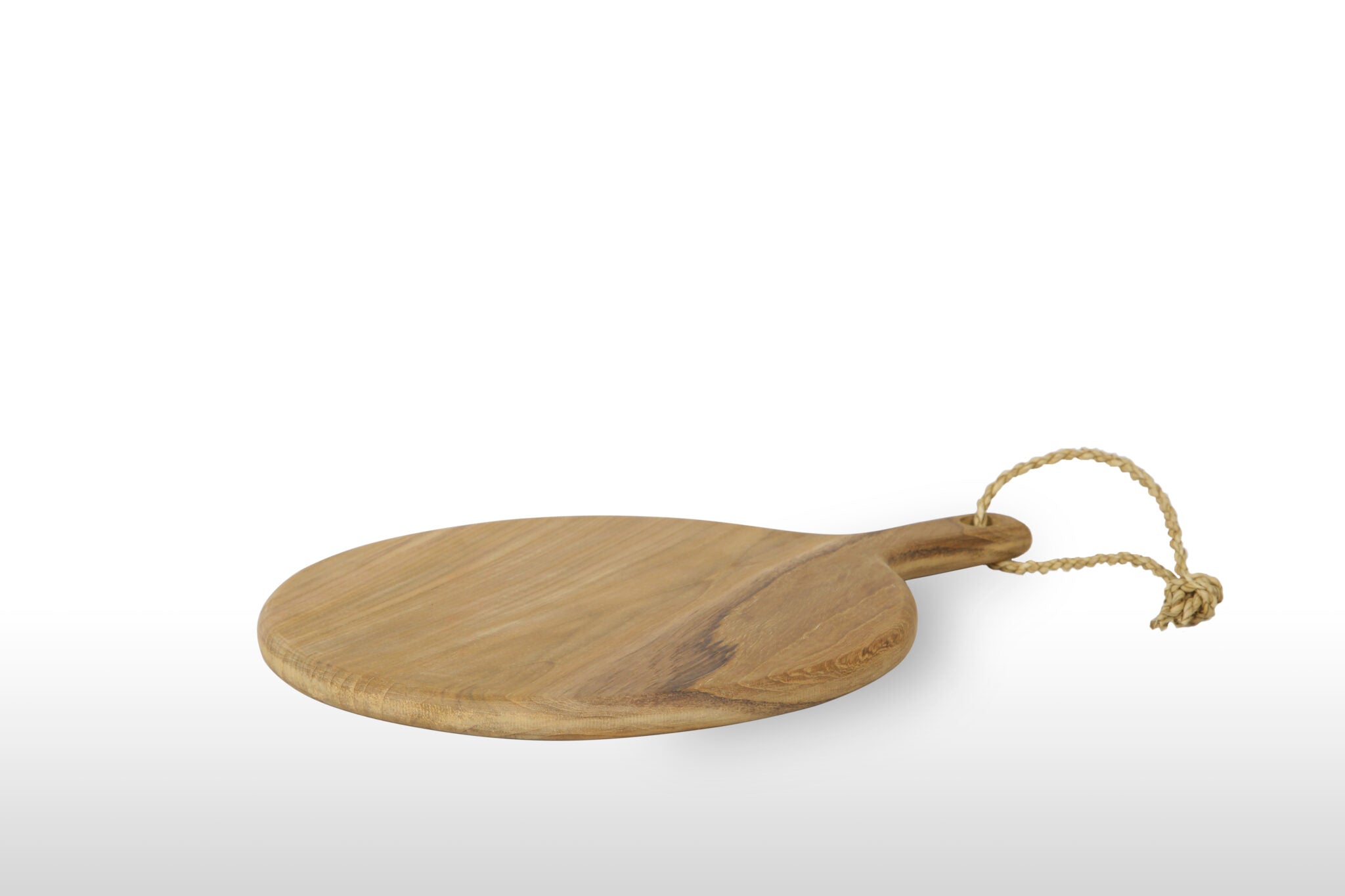 Ronde borrelplank van teakhout met steel 42 cm.