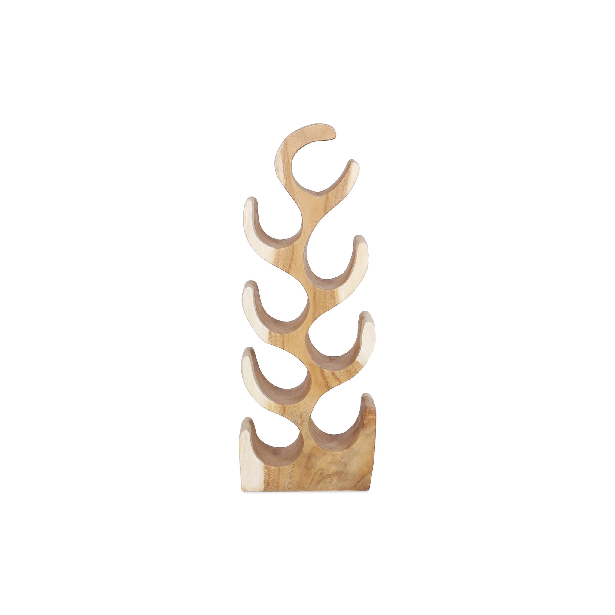 Houten flessenrek van suarhout met natuurlijke houtstructuur