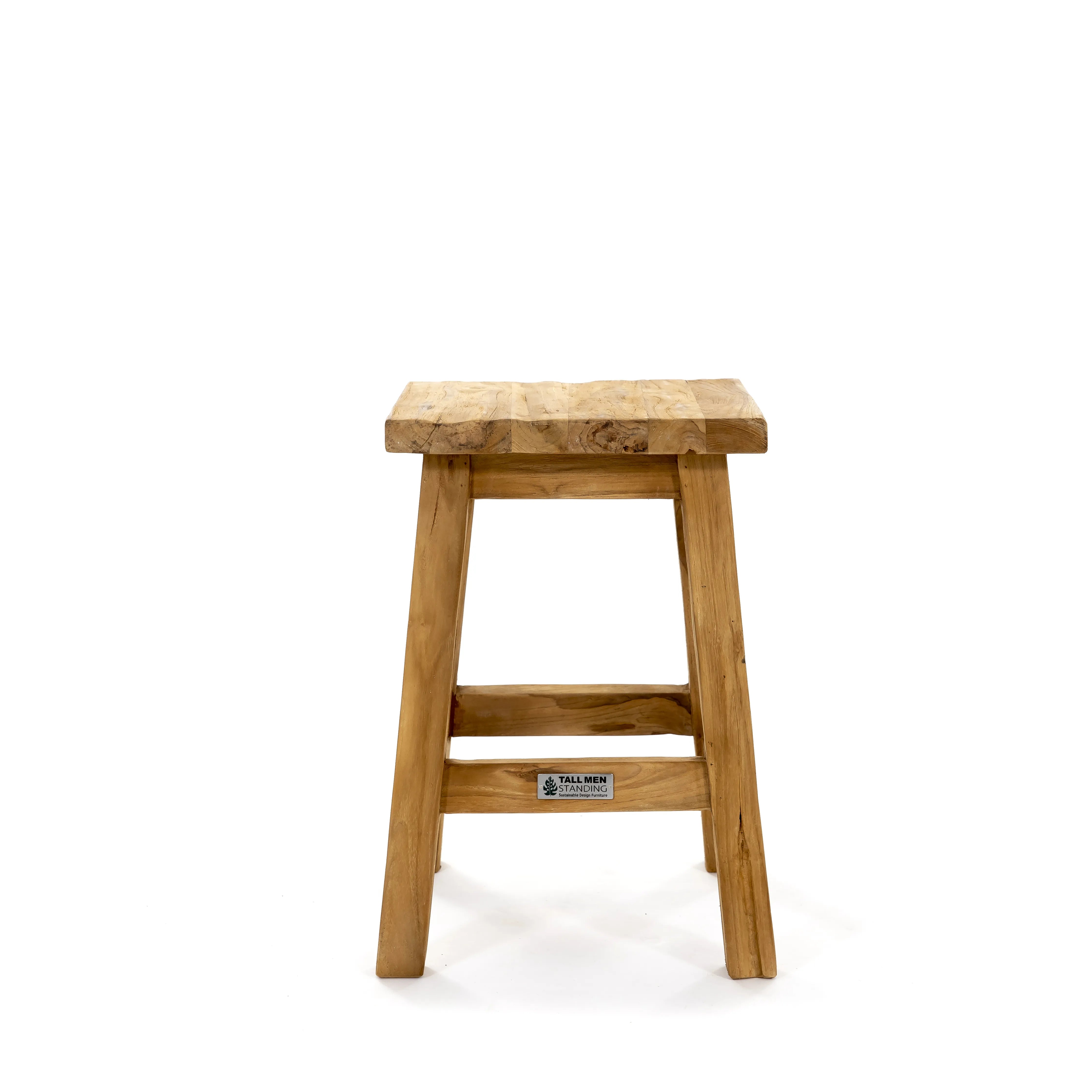 Vierkante kruk Mantili van gerecycled teakhout, 30 x 30 x 45 cm, robuust geborsteld teak met uniek houtpatroon en stevige constructie.