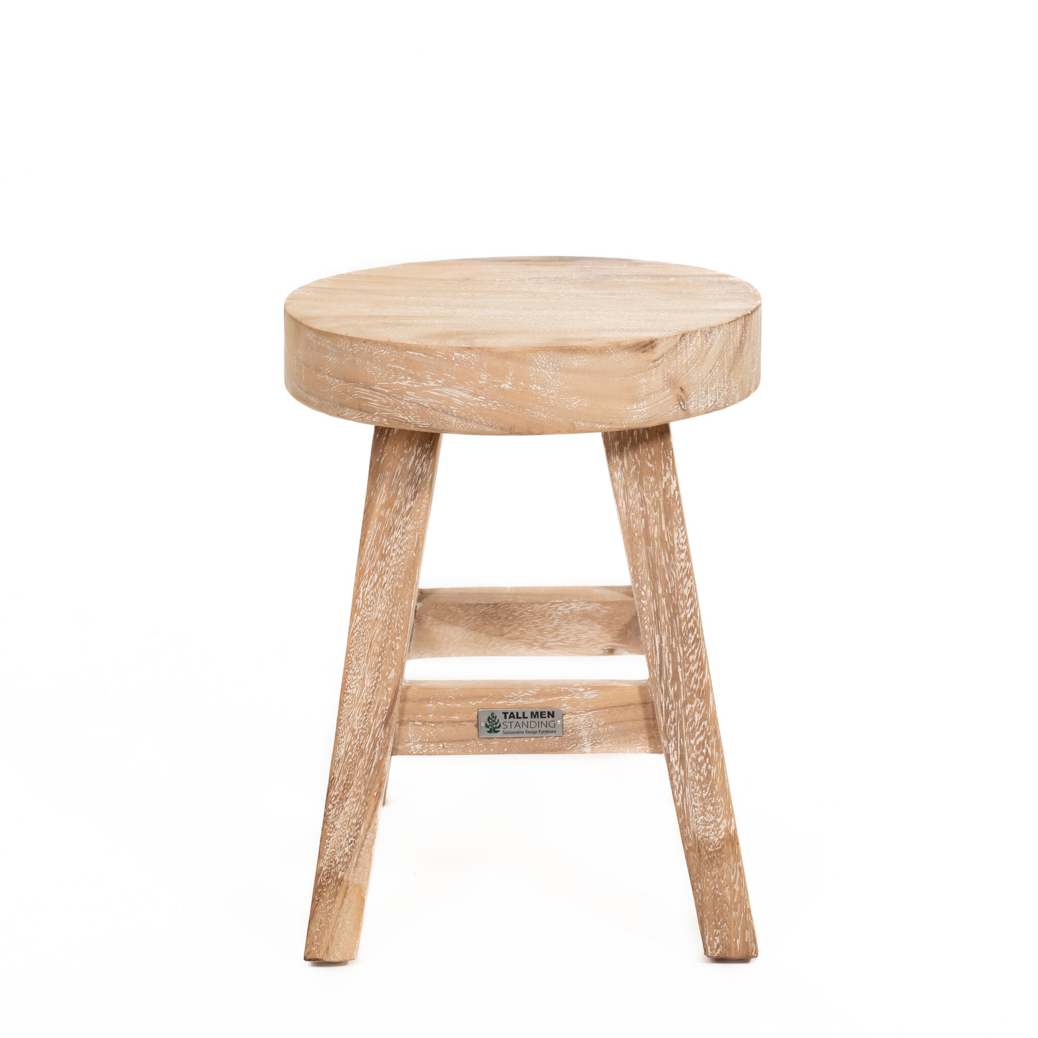 Kruk Herma van massief teakhout met ronde zitting diameter 30 cm en hoogte 45 cm handgemaakt in Indonesië
