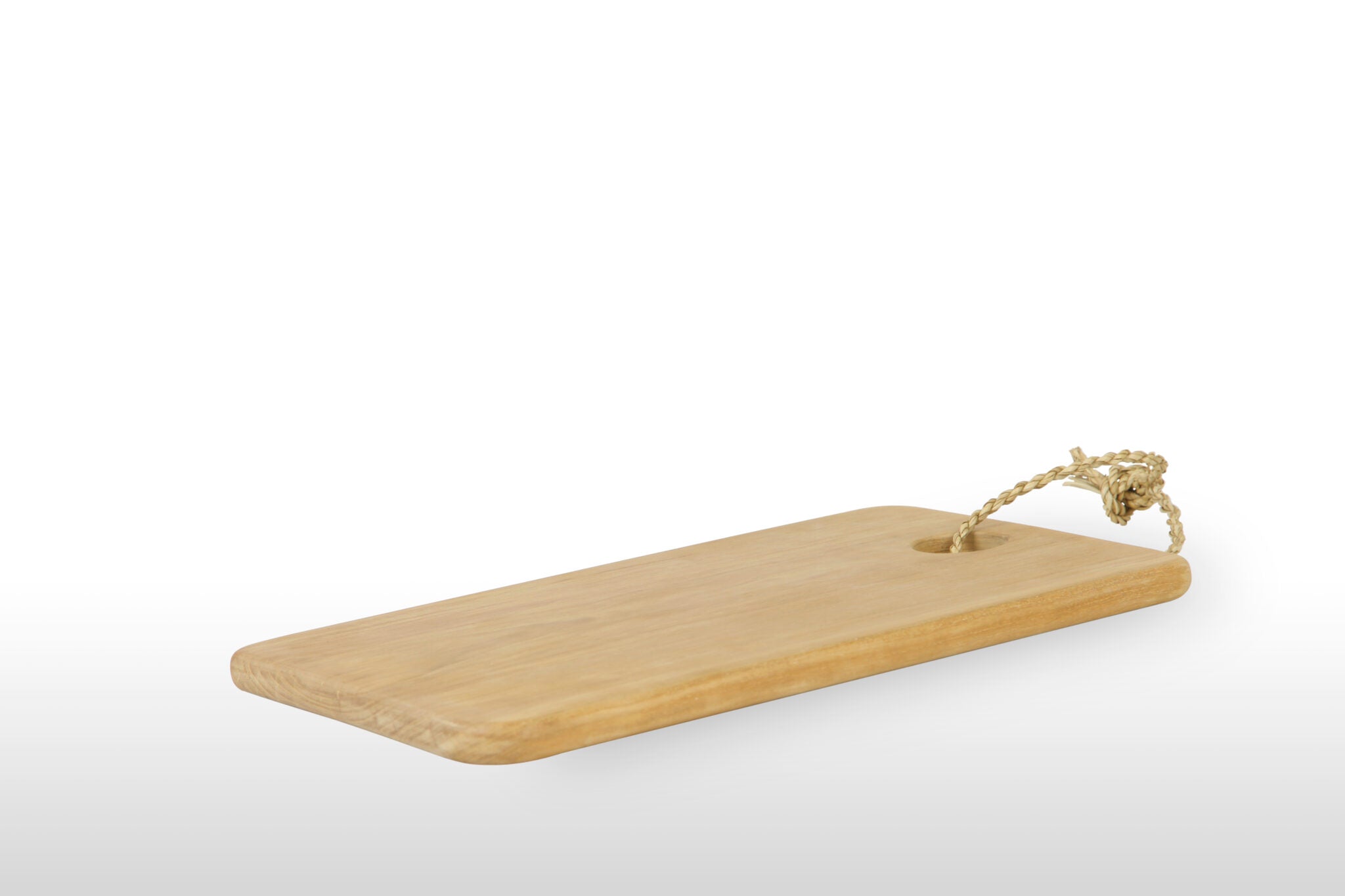 Langwerpige teak snijplank met natuurlijke houtnerf
