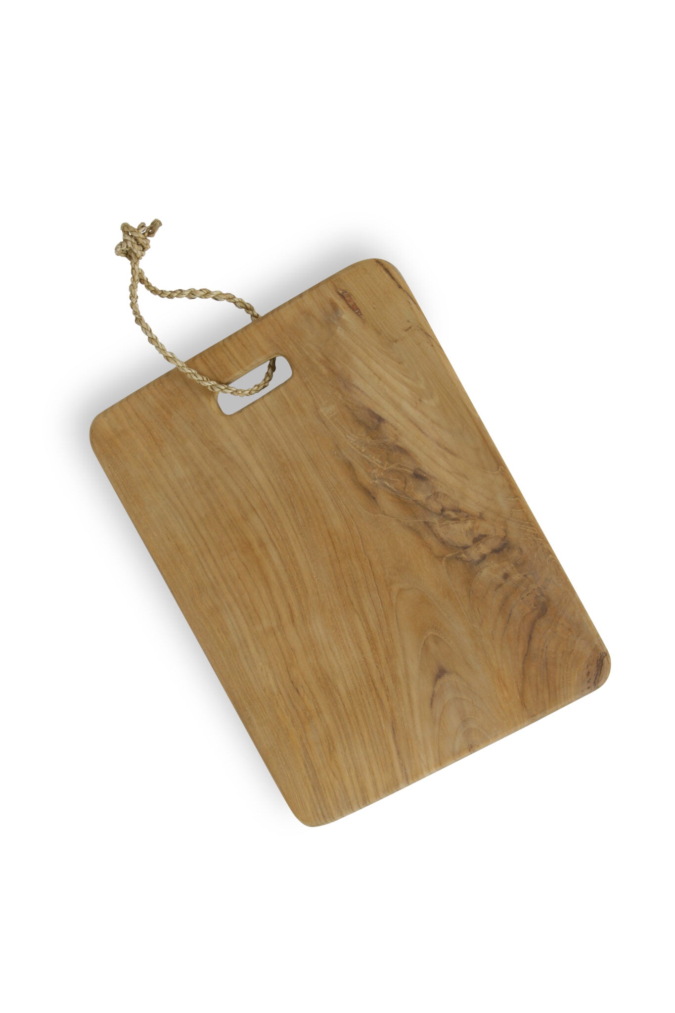 Teakhouten tapasplank met handvat en koord 39 x 29 cm.