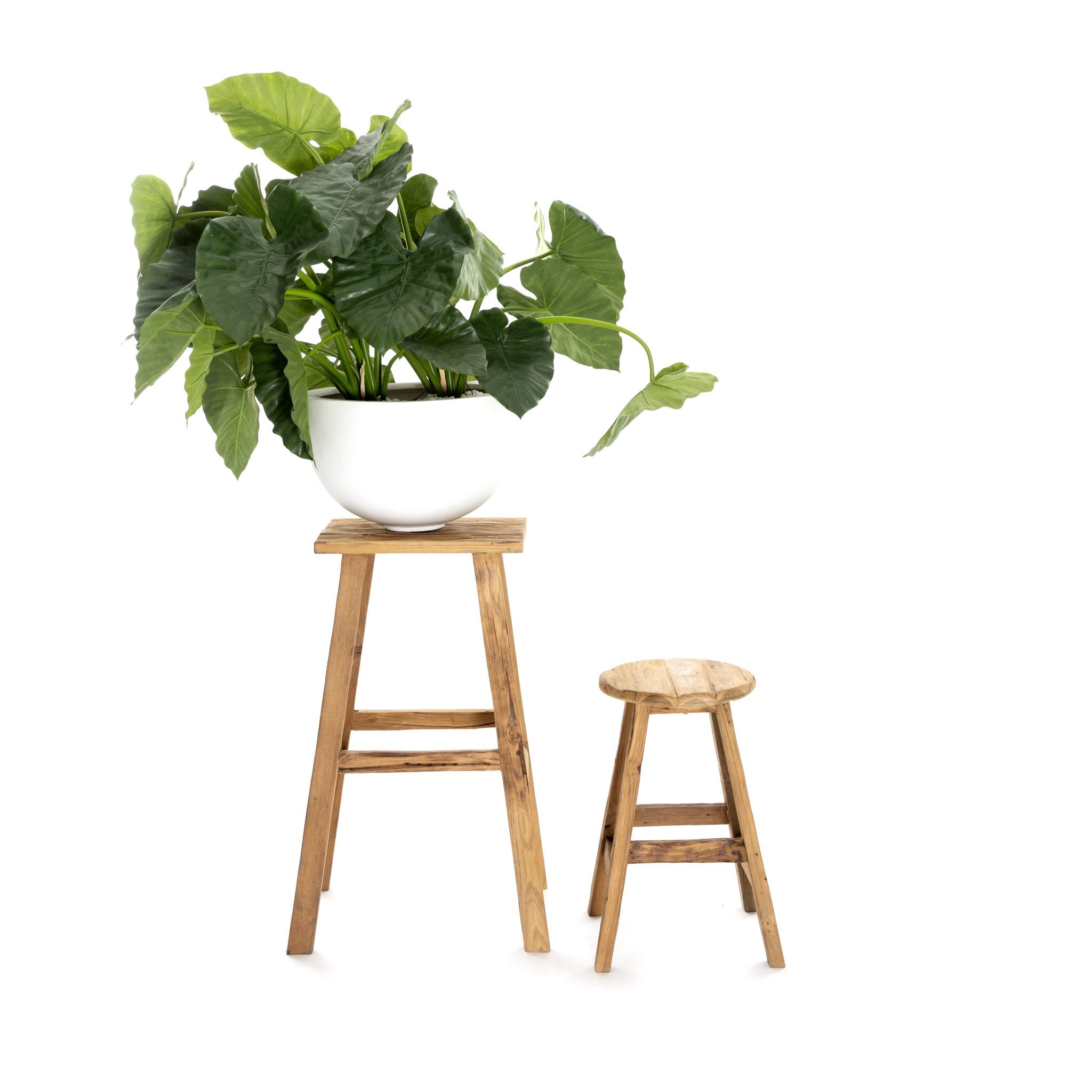 Vintage kruk Rogo teakhout opgesteld in een interieur, 50 cm hoog